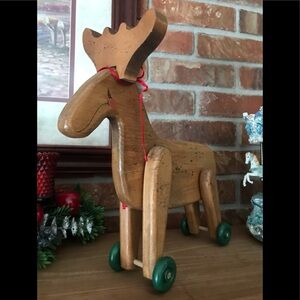 Rare Vintage 1970’s Hand carved Wooden Moving Moose